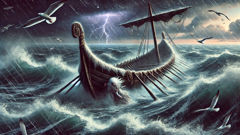 Anguta pries Sedna’s fingers from the umiak as storm clouds gather over churning Arctic waters.
