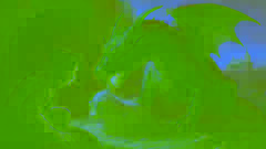 L'apprenti cordonnier Skuba se cache tandis que le dragon dévore un mouton factice bourré de soufre.