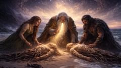 Os três deuses criadores dão vida a Ask e Embla, os primeiros antepassados da humanidade, nas margens do novo mundo.