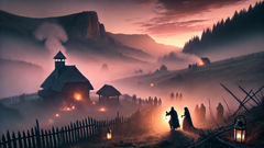 Făt-Frumos leads Ileana from the Zmeu's lair into dawn