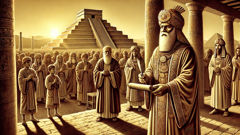 Gimil-Ninurta, disfrazado de escriba, se encuentra ante el alcalde en el gran templo de Nippur.