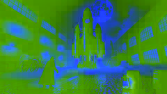 A clandestine silhouette saboteur loosening steam pipes on the rocket under cover of moonlight and shadows.