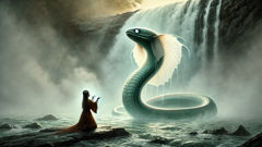A shadowy, winged eel-like creature stirring the mist at the base of Howick Falls