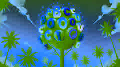 Alphabet letters cheering at the top of the coconut tree