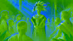 Young Kukulkan in traditional attire stands as villagers admire him in an ancient Maya jungle village.