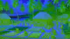 Os habitantes da vila Carib cuidando das plantações e confeccionando canoas em uma tranquila ilha tropical.