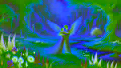 Orpheus und Eurydike vereinten sich im Jenseits, ihre Seelen umarmend.