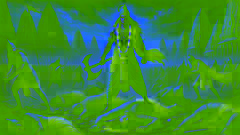 Parashurama se encuentra en medio de un campo de batalla con su hacha divina, mostrando las consecuencias de su venganza contra los reyes Kshatriya.