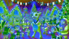 Rudolph se tient fièrement lors d'une célébration au Pôle Nord, entouré du Père Noël, des elfes et des rennes sous des lumières de Noël scintillantes.