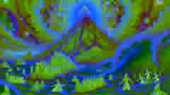 El Monte Mandara se hunde en el océano cósmico mientras Vishnu se prepara para descender en su avatar Kurma para apoyarlo.