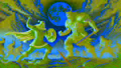 Grettir luchando contra un berserker a la luz de la luna.