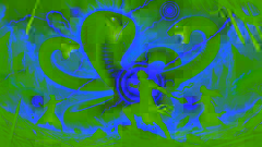 Djanggawul battling the giant serpent Yurlunggur, with the land trembling and rocks flying