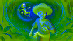 João ventures into the forest at dusk, chasing the spinning Saci in a whirlwind of leaves.