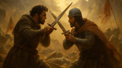 Bernardo del Carpio duels Roland amid chaos at Roncesvalles pass