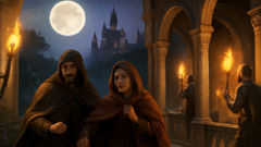 Bevis and Josiane escape by moonlight from Armenian palace