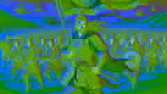 Sun Jian dirige a sus tropas en batalla, ondeando el estandarte de su familia.