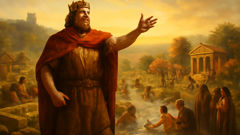 King Bladud overseeing the founding of Bath with healing sanctuary