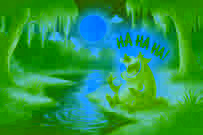Figura misteriosa del Boo Hog riendo cerca de un pantano iluminado por la luna