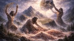 Os filhos de Bor trabalham para transformar o cadáver de Ymir na terra, nas montanhas e no céu de Midgard.