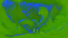 Lituche and Kuyén face the massive earth serpent, Tren Tren, coiled around a dark and stormy mountain landscape