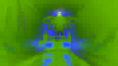Une voiture roule sur les routes sombres de la région TNT tandis que le Mothman se tient dans les phares, les yeux rougeoyants.