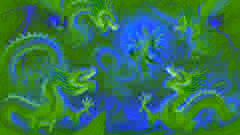 Los soldados celestiales atrapan a los cuatro dragones en cadenas divinas, mientras el cielo se oscurece y se torna tempestuoso sobre ellos.