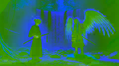 Kenshin y el Tengu, Sōjōbō, se enfrentan en un claro apartado junto a una cascada.