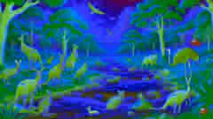 El paisaje vibrante restaurado con ríos caudalosos y animales felices.