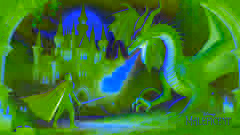 Le prince Philippe fait face à Maléfique sous la forme d'un dragon, à l'extérieur du château enchanté, entouré par une forêt sombre.