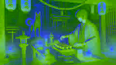 Hayato realiza un ritual de purificación en un santuario para atar al Inugami.