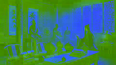Filosofos chinos antiguos estudian artefactos Tao Tie en un sereno y iluminado estudio, rodeados de pergaminos y libros.