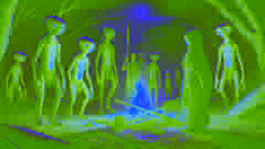 Lila encounters a group of Pukwudgies by her campfire in the Australian Outback at night.