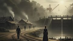 L'aube sur le canal : des travailleurs, de la boue, et la femme qui se tient au seuil de la mémoire du labeur.