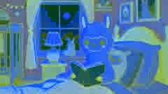Llama Llama tucked in bed with a favorite book as soft lamplight guides his bedtime story