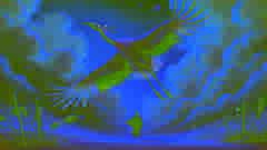 Una grulla de plumas desgastadas vuela hacia un cielo nublado y invernal, mientras Takao observa desde abajo con tristeza.