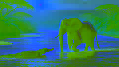 The Elephant and Crocodile crossing a wide river together, guided by their bond of friendship.