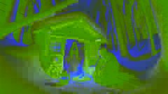 Yoshiro, ein älterer Holzfäller, sitzt in einer Höhle, während Yuki-onna am Eingang während eines Schneesturms erscheint.