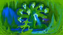 Rustam luchando contra el dragón de siete cabezas en una caverna resplandeciente, donde cada cabeza desata un ataque único y mortal.