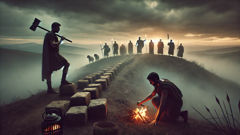 Romulus building a wall while Remus mocks across the trench, the quarrel of foundation