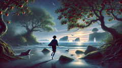 Young Manannán mac Lir emerges from swirling mists on Emain Ablach, the Isle of Apples.