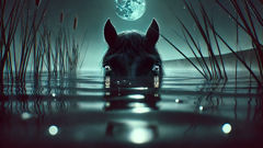 Caballo de agua cuyos ojos reflejan la luna.