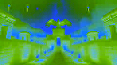 Cóndor Dorado posado sobre un palacio inca iluminado en la noche.