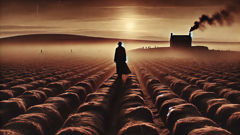 Der Fear Gorta steht in der Dämmerung auf dem Torfrücken, dünn und vom Wind zerzaust.