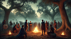 Atalanta receiving the Calydonian Boar's head amid the gathered hunters