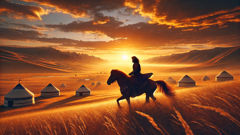 Alpamysh, a lomos de su fiel caballo, cruza la estepa uzbeka al amanecer.