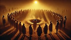 Les Anciens baptisent un vallon au crépuscule : une cérémonie qui lie les voyageurs à la terre et tient les Ga-gorib à distance.