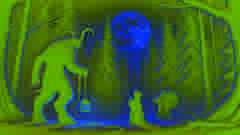 Krampus e correntes em uma floresta alpina iluminada pela lua, com crianças assustadas