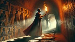 Emperor Bakaffa walking through torch-lit secret tunnels beneath Fasil Ghebbi’s fortress.