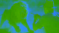 Francis Macomber enfrentándose a un león en charge con el rifle en alto, en medio de una polvo que se levanta.