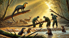 Cora e os animais trabalham juntos para restaurar os pântanos sob o olhar atento de Mboi Tu'i.
